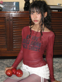 Long Sleeve Mesh Top (Red)