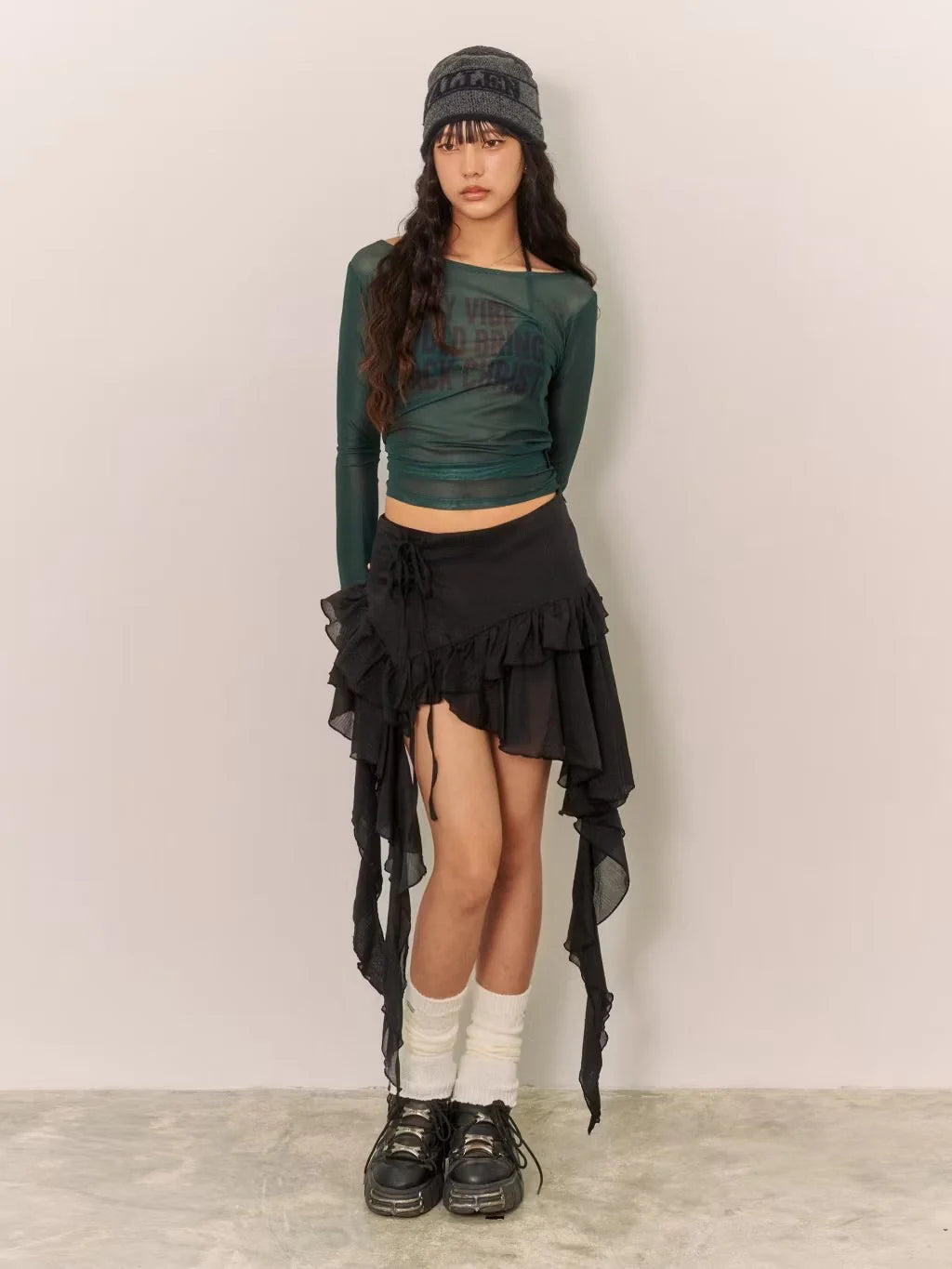Long Sleeve Mesh Top (Green)