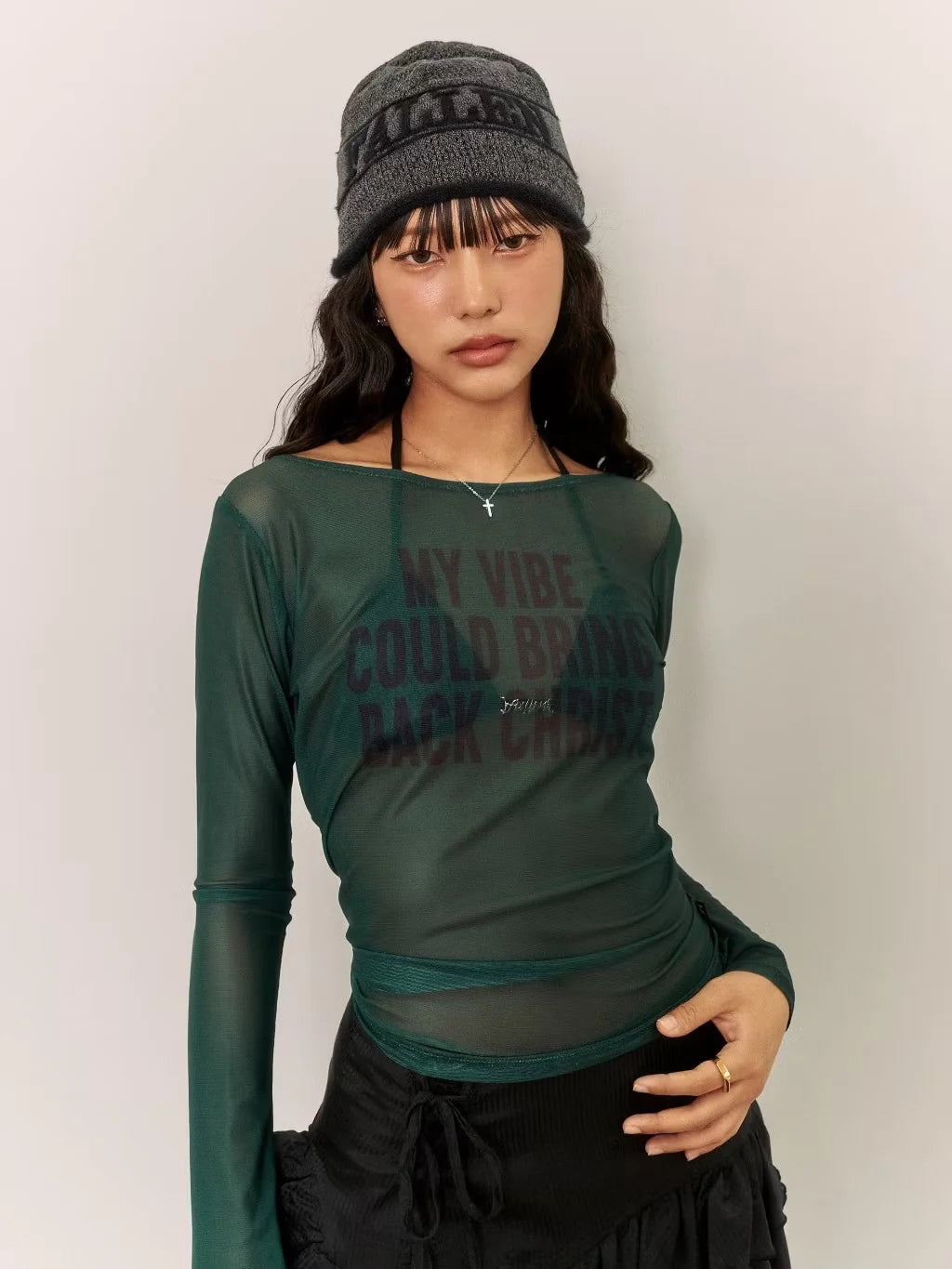 Long Sleeve Mesh Top (Green)