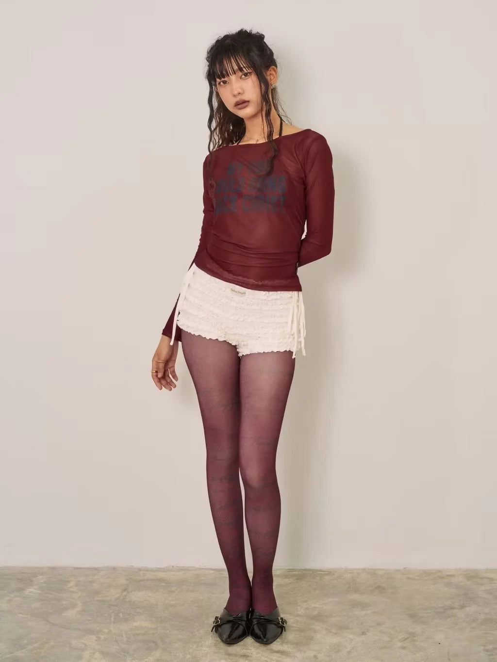 Long Sleeve Mesh Top (Red)
