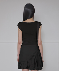 Asymmetrical Draped Strap Roll-Up T-Shirt (Black)