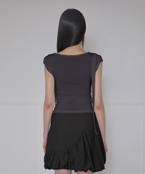 Asymmetrical Draped Strap Roll-Up T-Shirt (Charcoal)