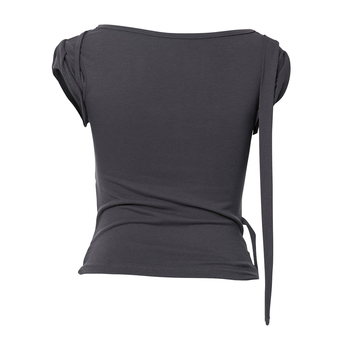 Asymmetrical Draped Strap Roll-Up T-Shirt (Charcoal)
