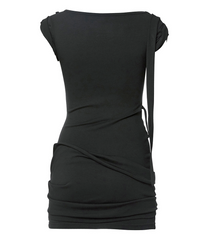 Asymmetrical Draped Strap Roll-Up Dress (Black)