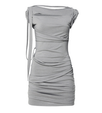 Asymmetrical Draped Strap Roll-Up Dress (Gray)