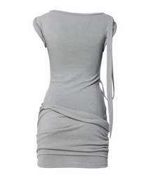 Asymmetrical Draped Strap Roll-Up Dress (Gray)