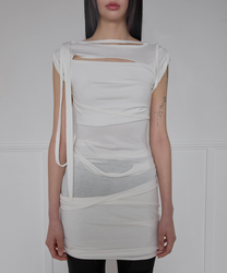 Asymmetrical Draped Strap Roll-Up Dress (Cream)
