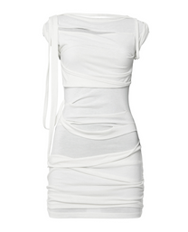 Asymmetrical Draped Strap Roll-Up Dress (Cream)