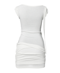 Asymmetrical Draped Strap Roll-Up Dress (Cream)