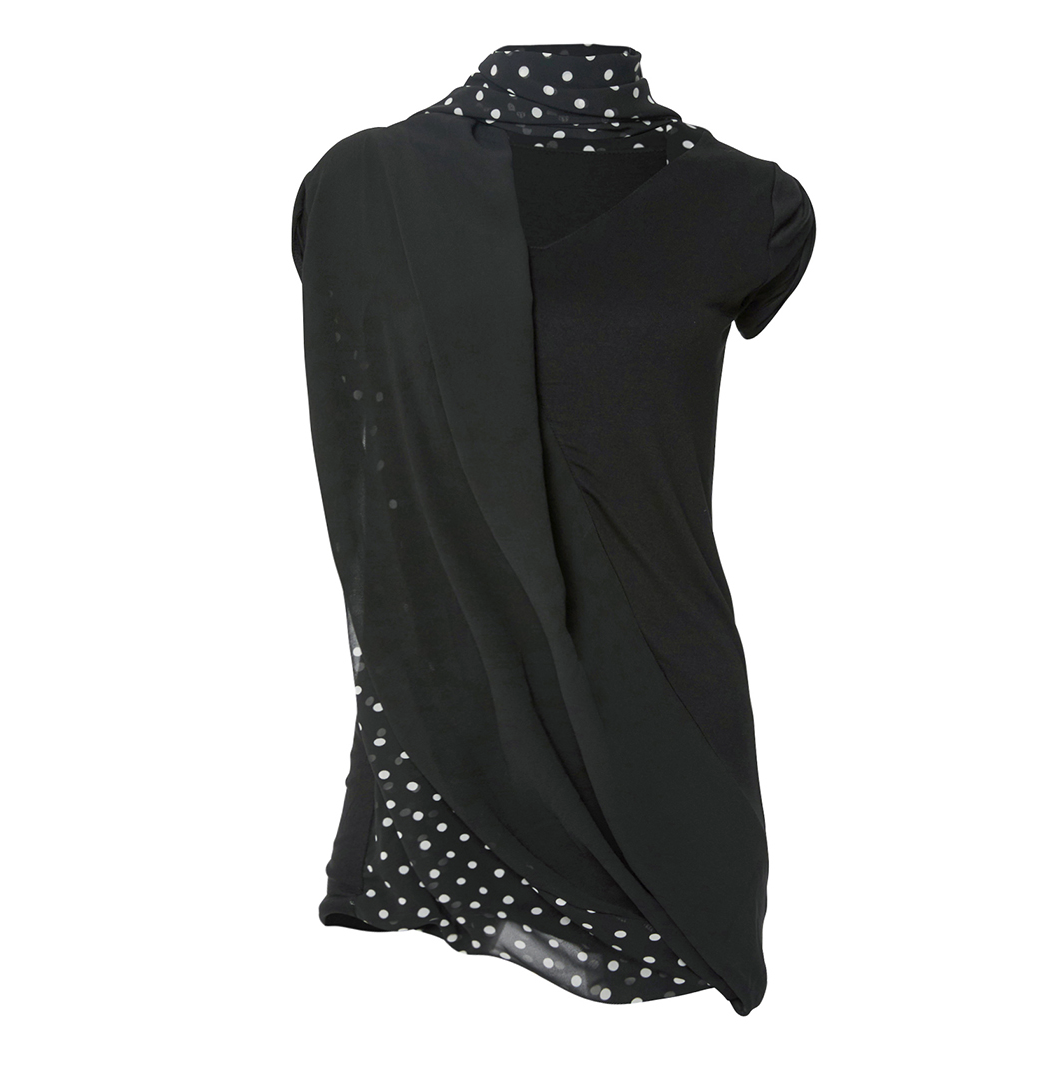 Layered Dot Scarf T-Shirt (Black)