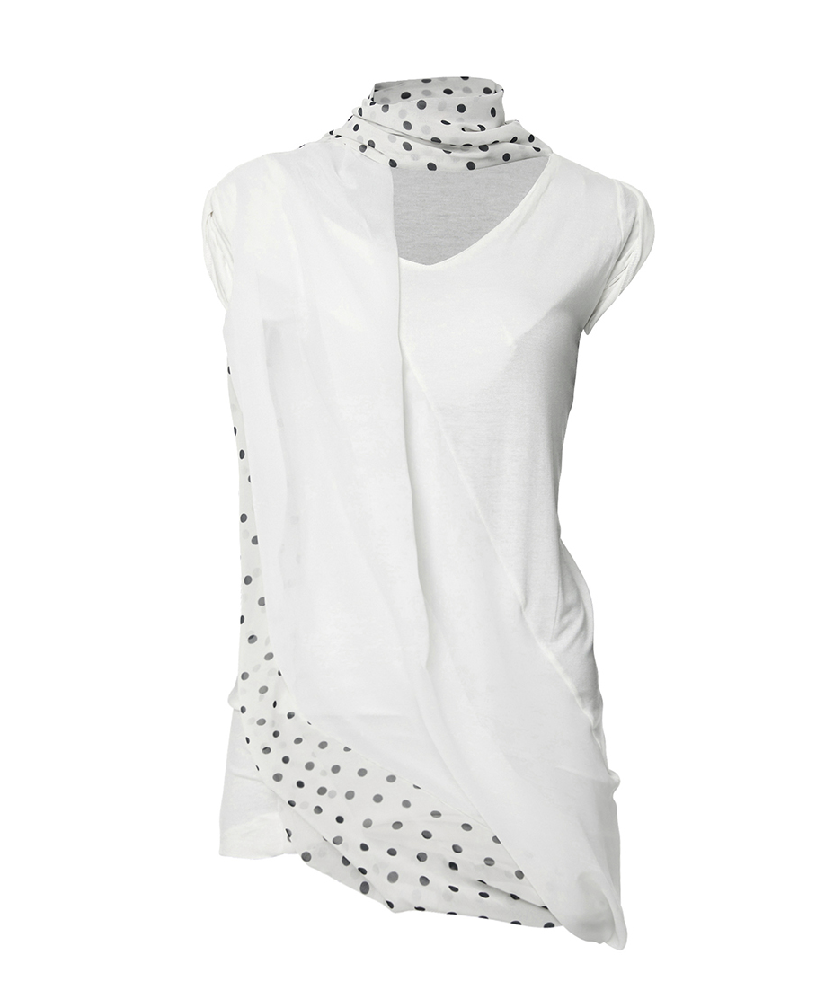 Layered Dot Scarf T-Shirt (White)