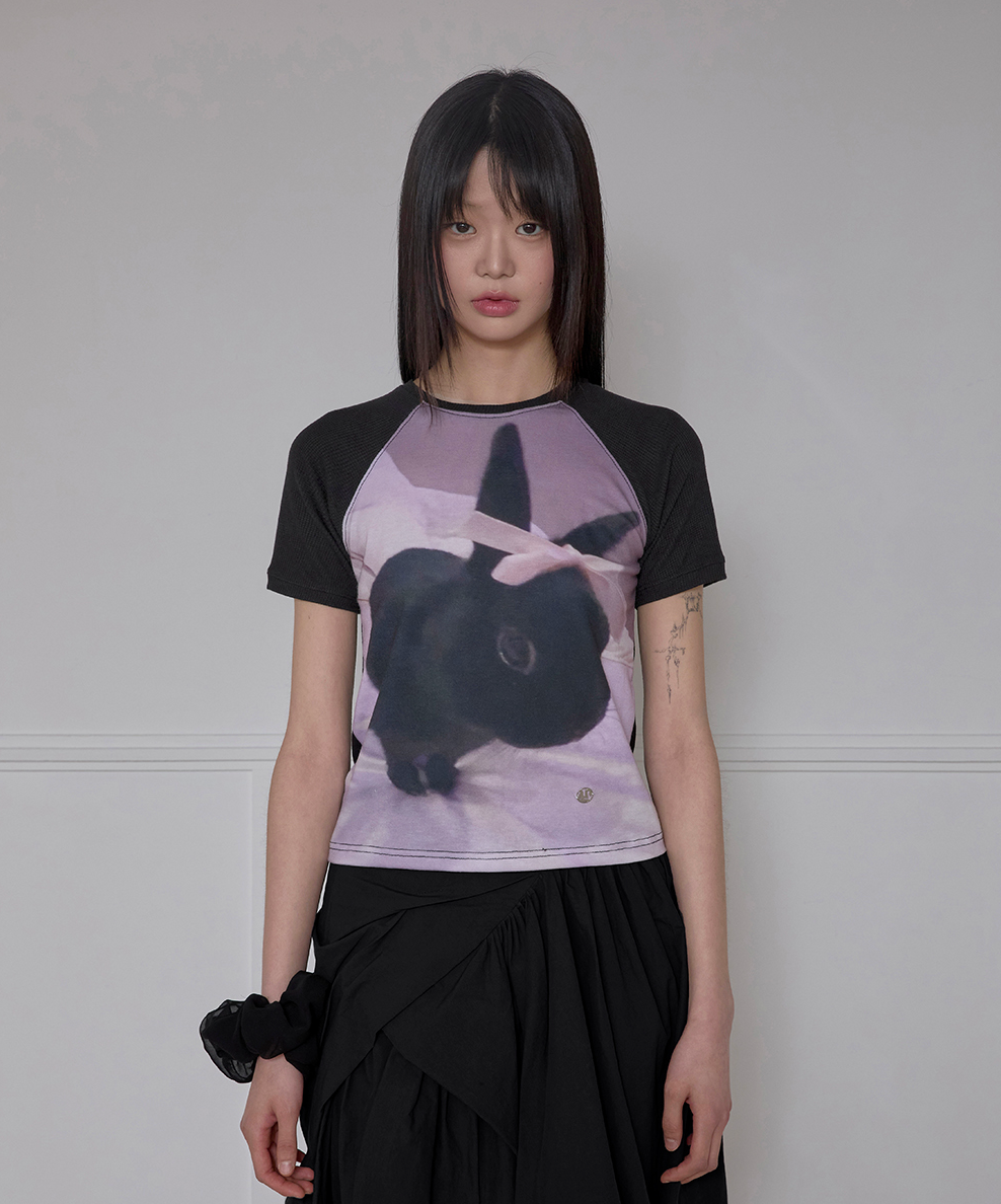 Bunny Waffle Raglan T-Shirt (Black)