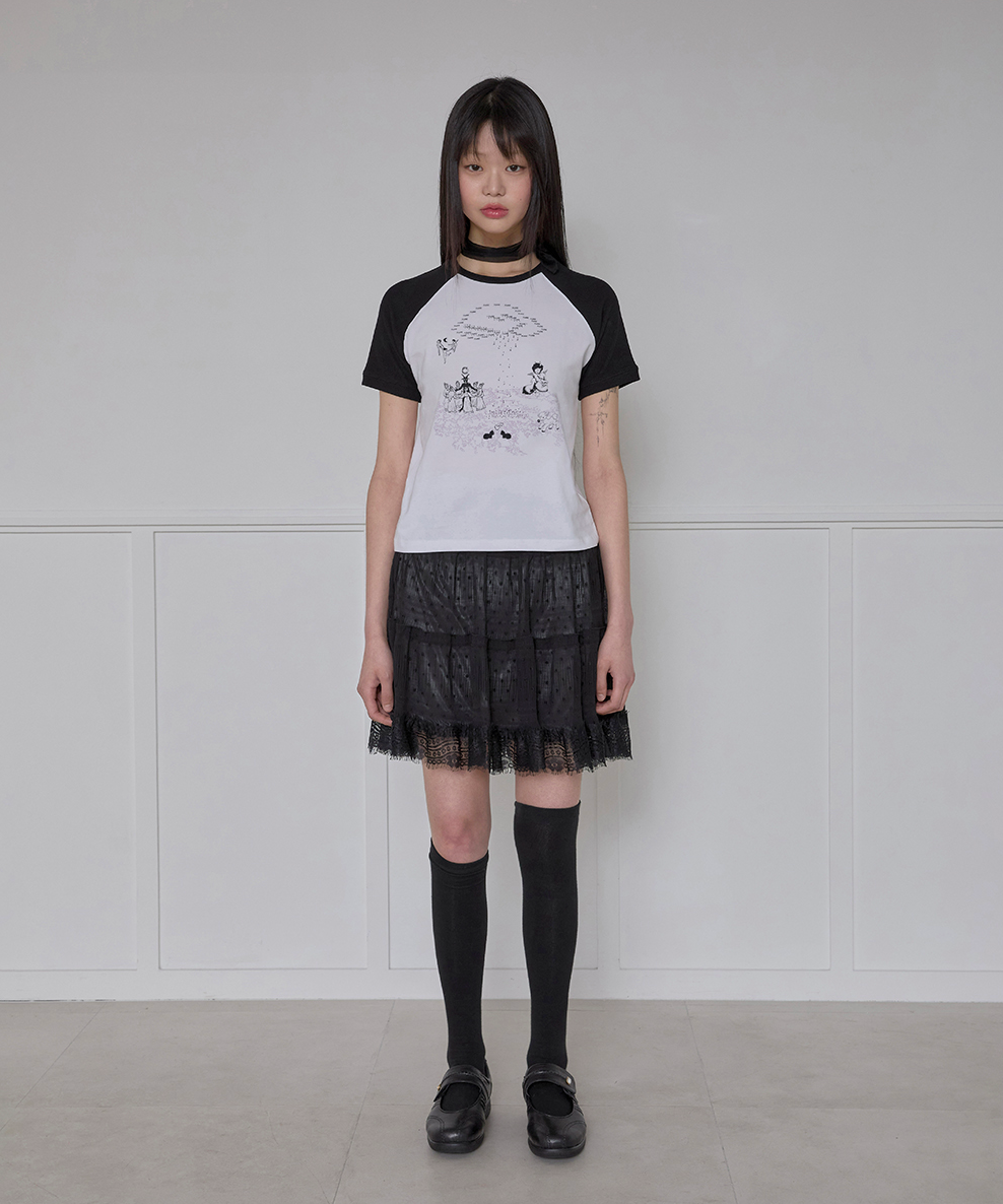 Layered Dot Ruffle Skirt (Black)