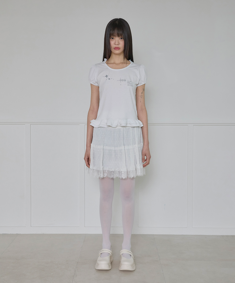 Layered Dot Ruffle Skirt (White)