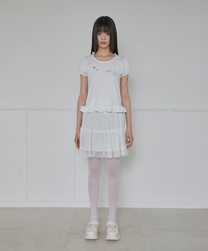 Layered Dot Ruffle Skirt (White)