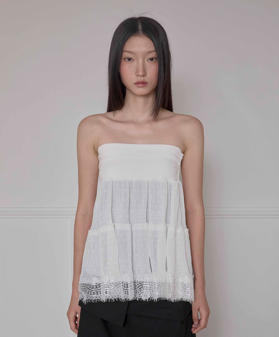 Layered Dot Ruffle Skirt (White)