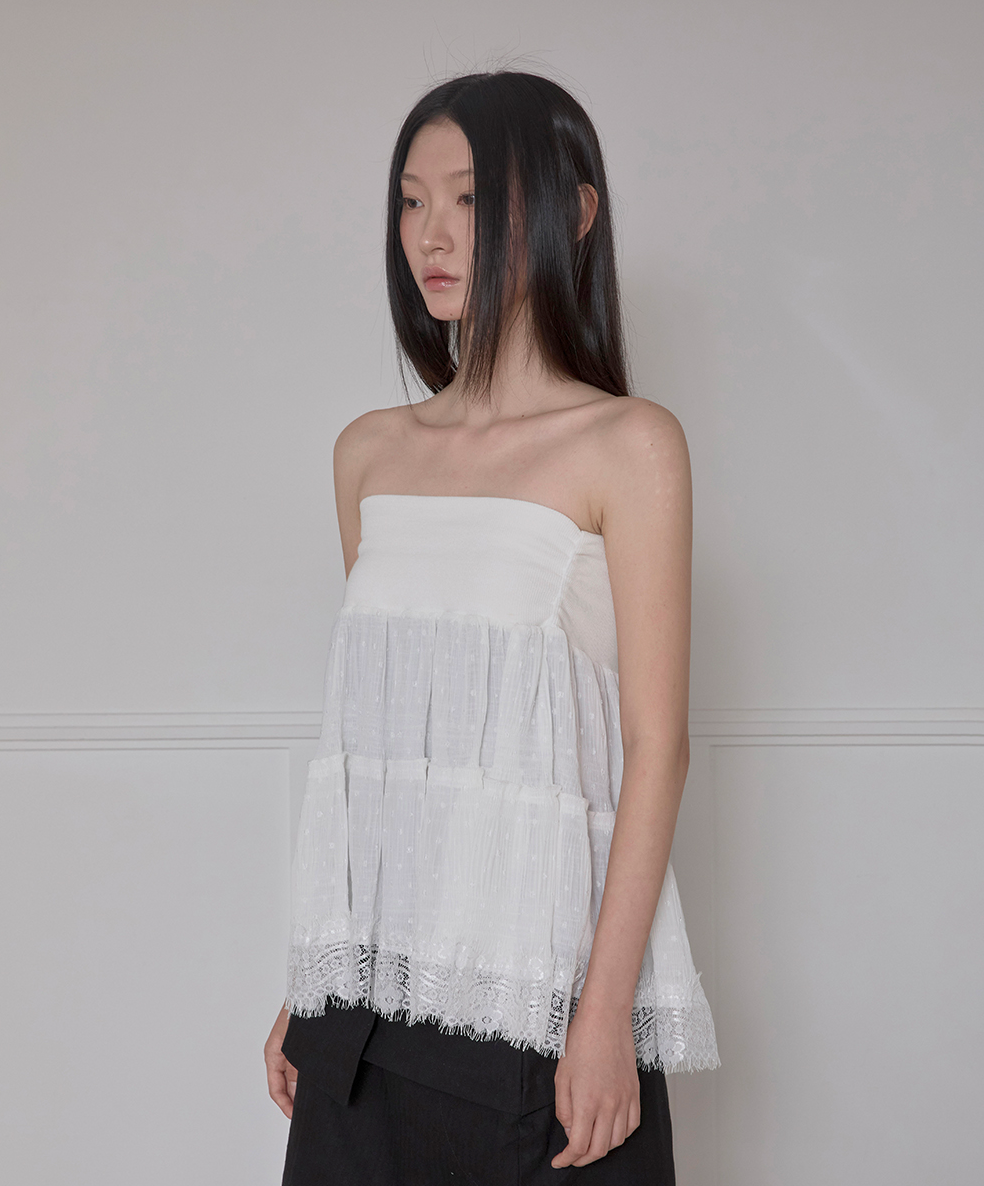 Layered Dot Ruffle Skirt (White)