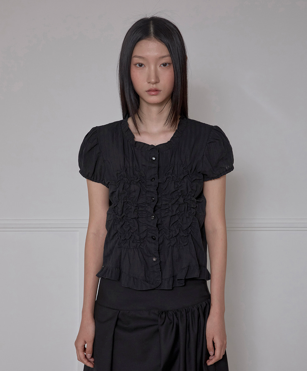 Saya Frill Puff Blouse (Black)