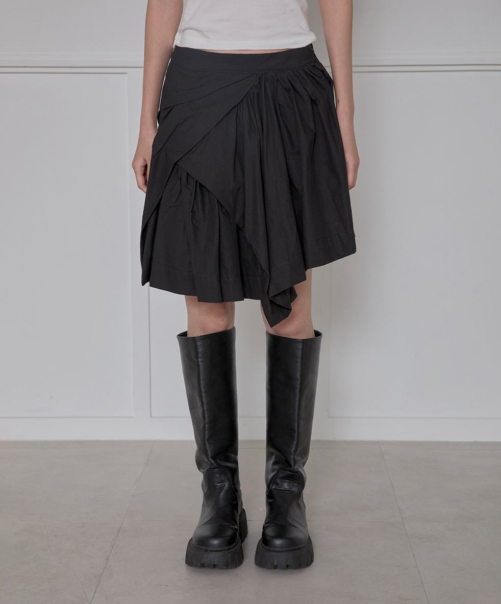 Asymmetrical Draped Layered Skirt (Black)
