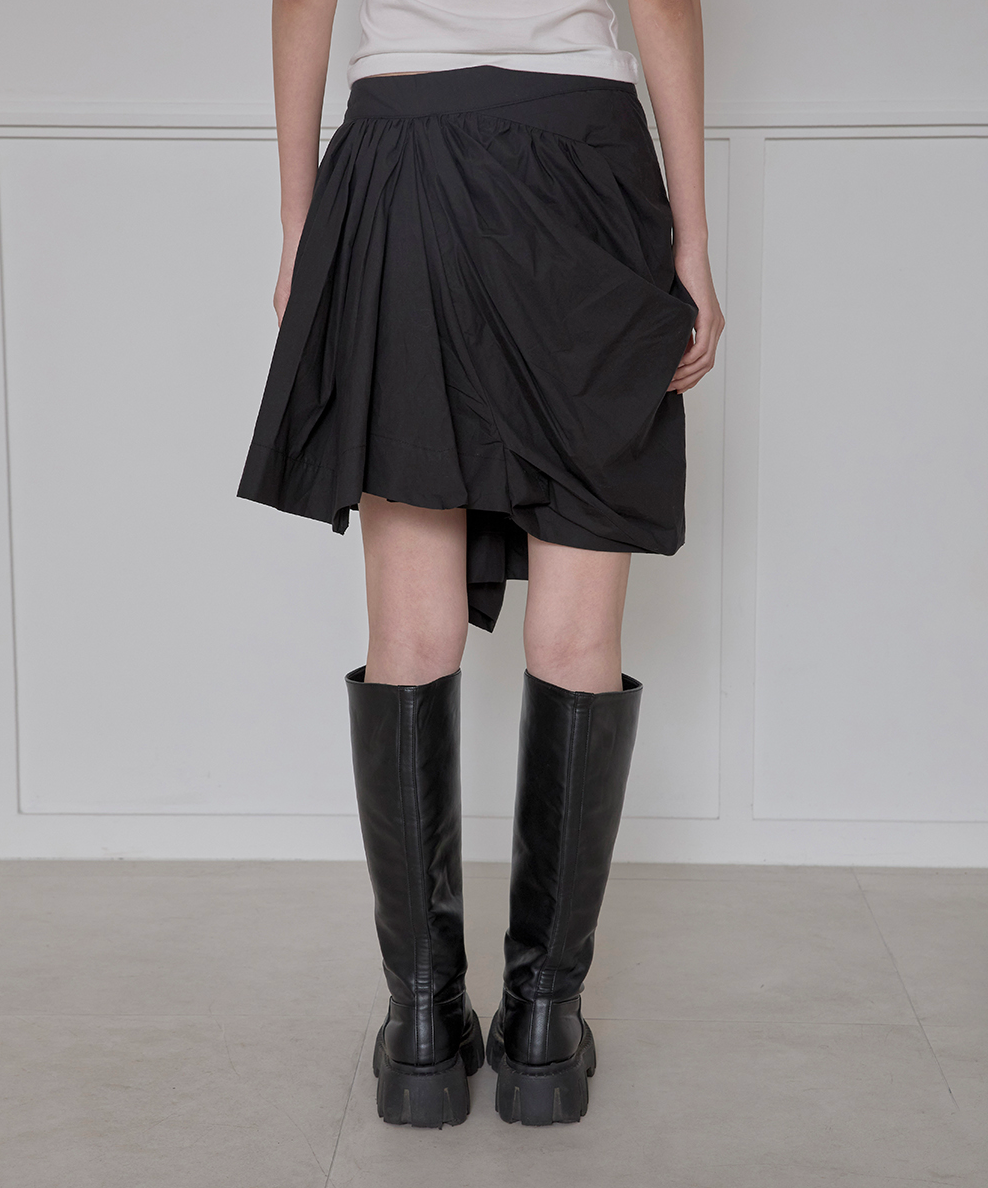 Asymmetrical Draped Layered Skirt (Black)