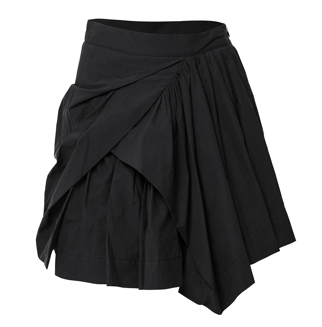 Asymmetrical Draped Layered Skirt (Black)
