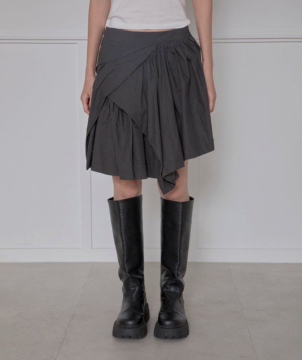 Asymmetrical Draped Layered Skirt (Charocal)