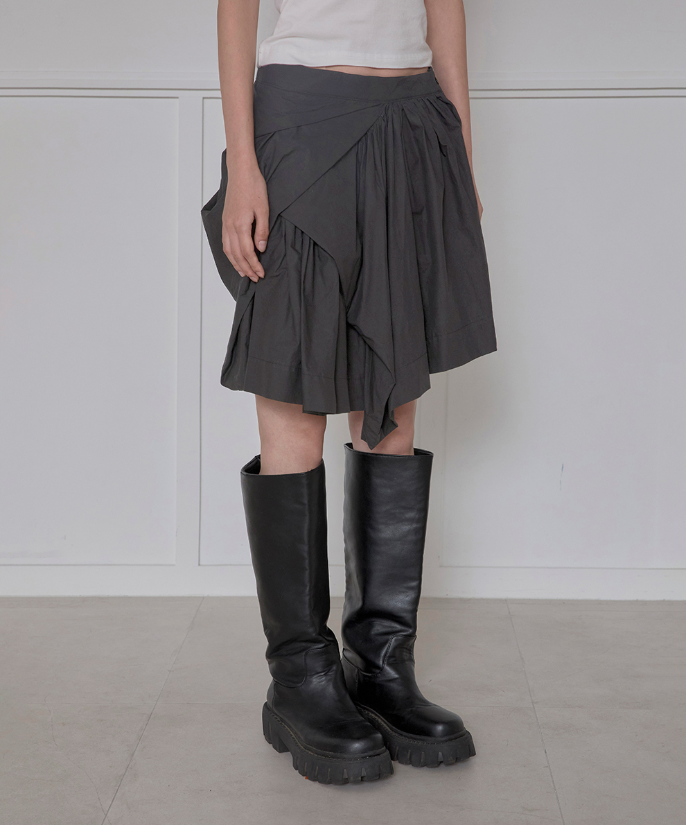 Asymmetrical Draped Layered Skirt (Charocal)