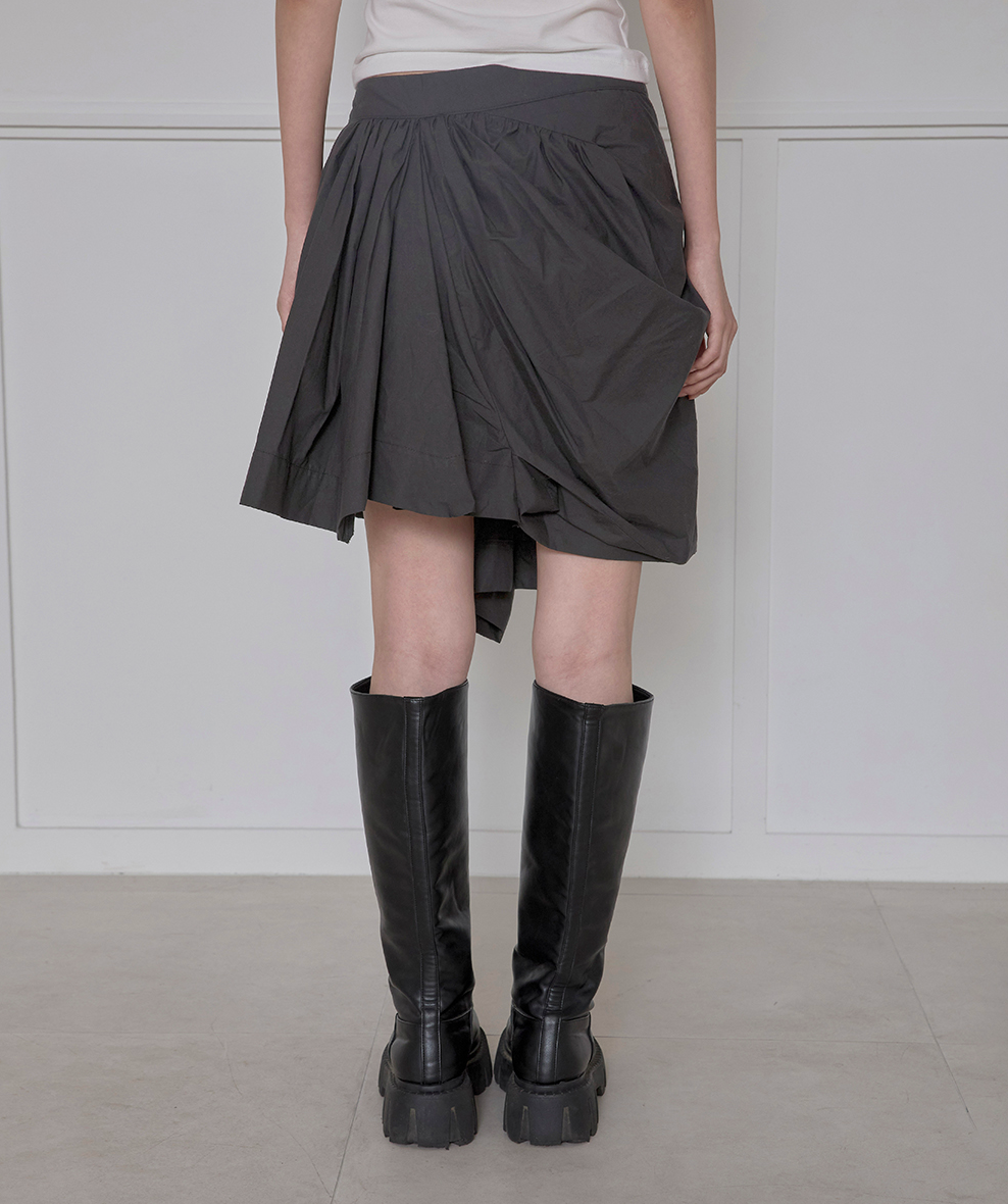 Asymmetrical Draped Layered Skirt (Charocal)