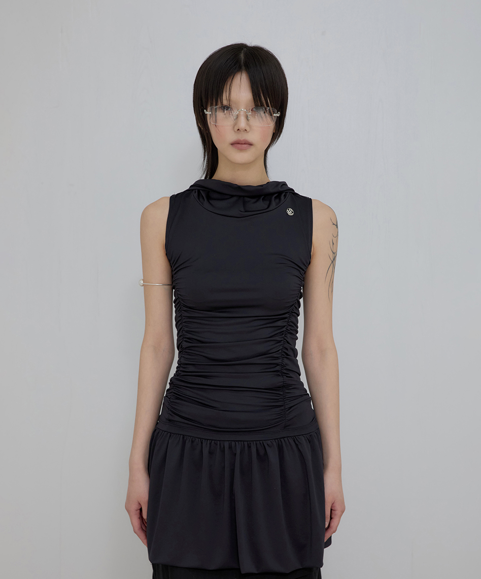 Hooded High Neck Dress (Black)