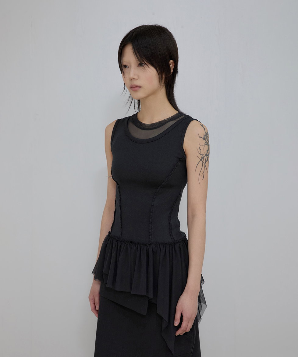 Layered Lace Frill Sleeveless (Black)