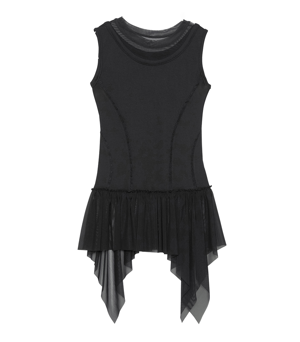 Layered Lace Frill Sleeveless (Black)