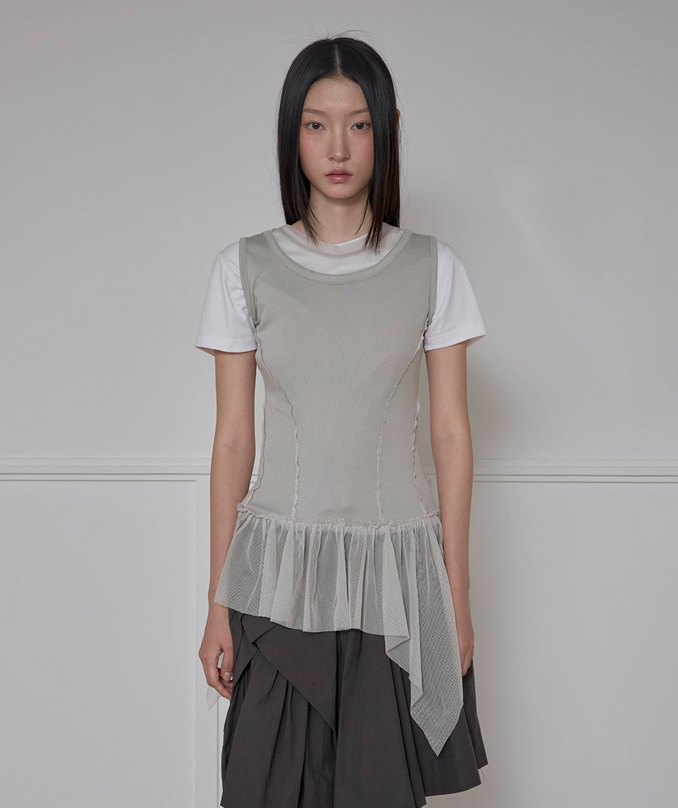 Layered Lace Frill Sleeveless (Gray)