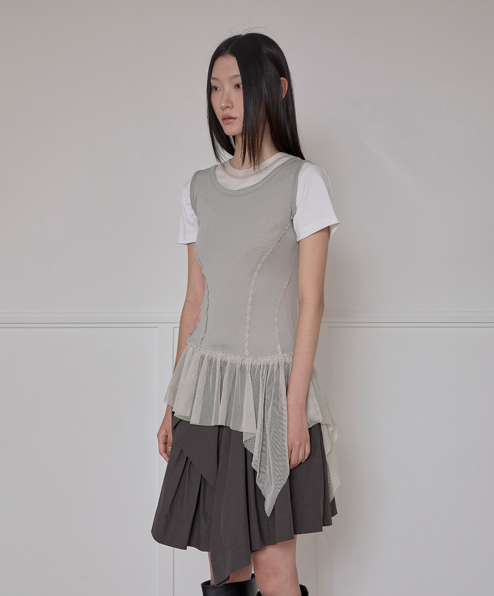 Layered Lace Frill Sleeveless (Gray)