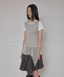 Layered Lace Frill Sleeveless (Gray)