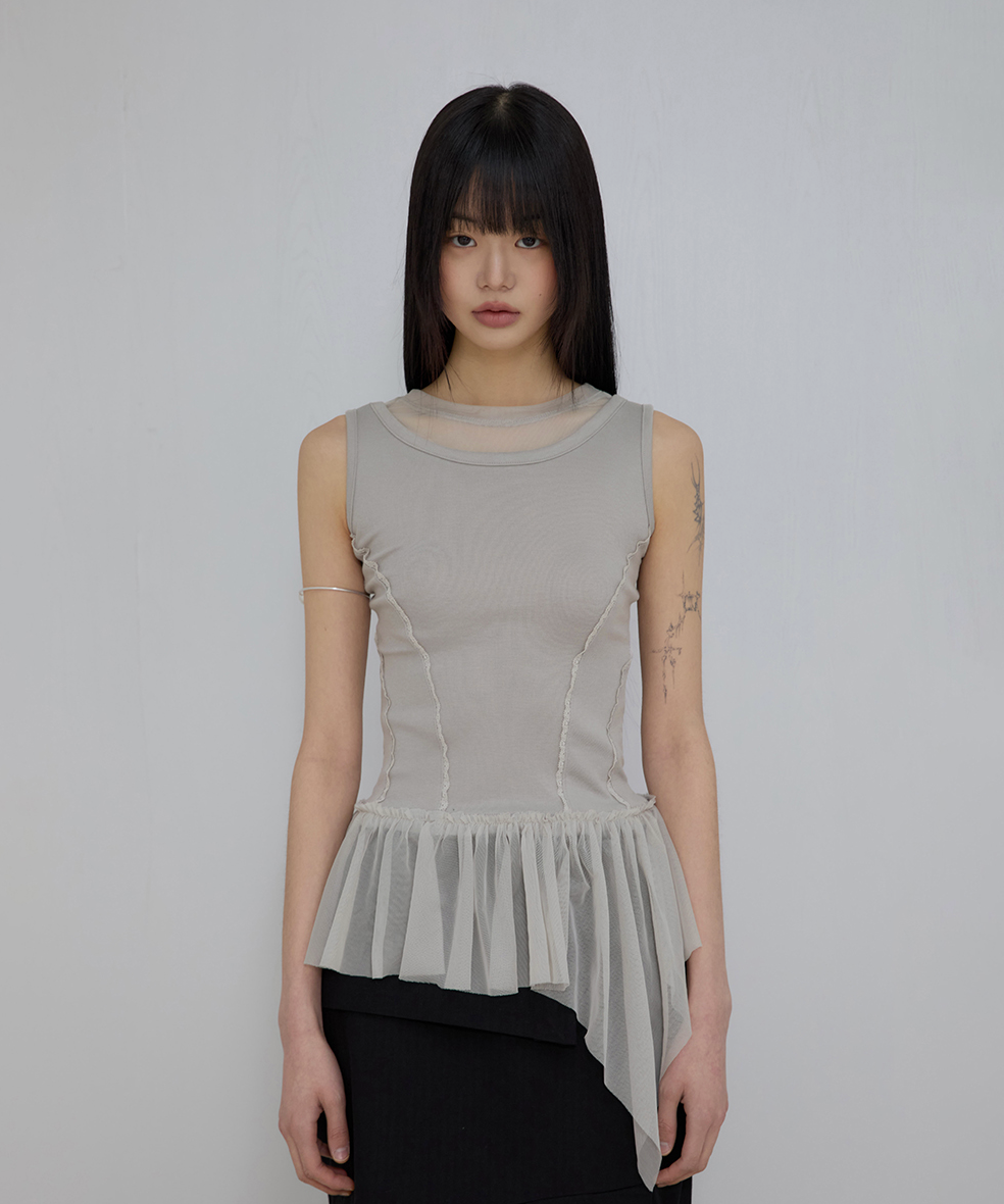 Layered Lace Frill Sleeveless (Gray)