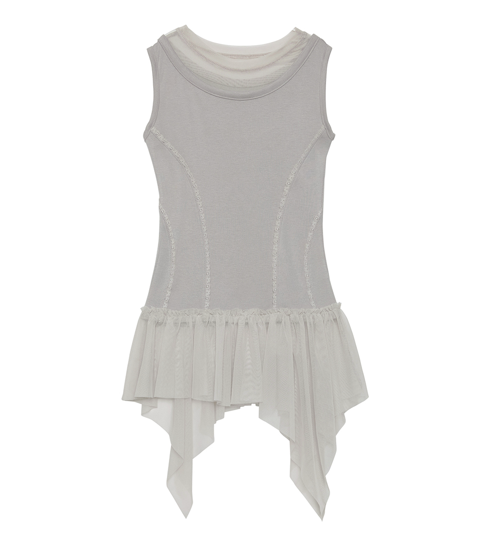 Layered Lace Frill Sleeveless (Gray)