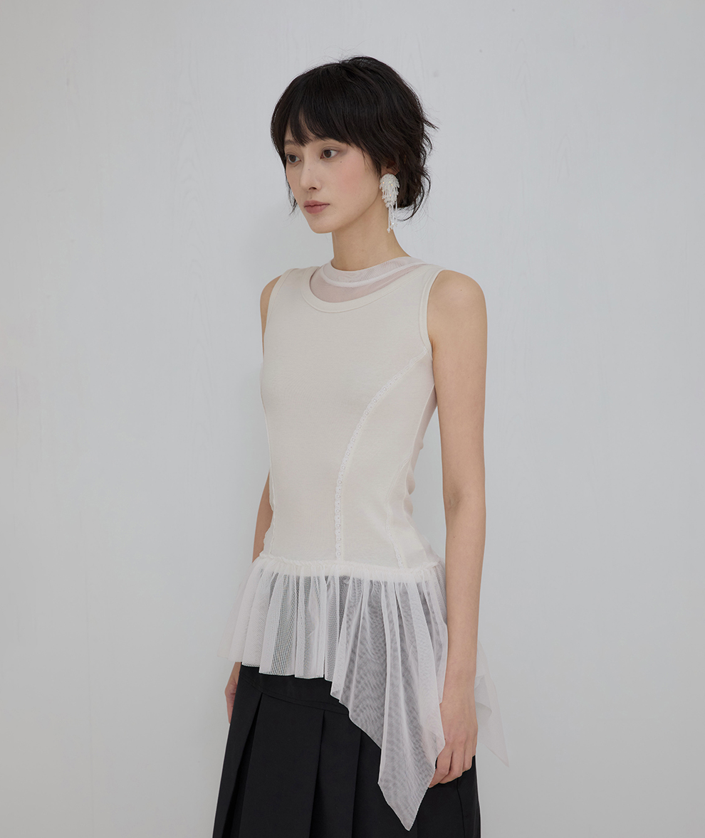 Layered Lace Frill Sleeveless (Cream)