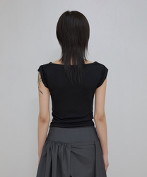 Asymmetrical Draped Roll-Up T-Shirt (Black)