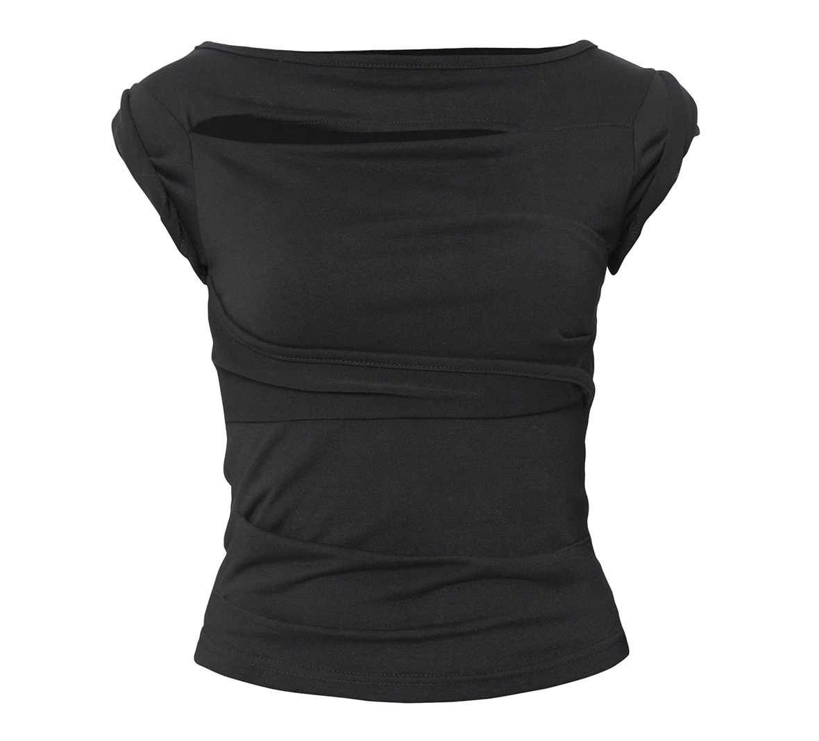 Asymmetrical Draped Roll-Up T-Shirt (Black)