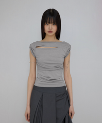 Asymmetrical Draped Roll-Up T-Shirt (Gray)