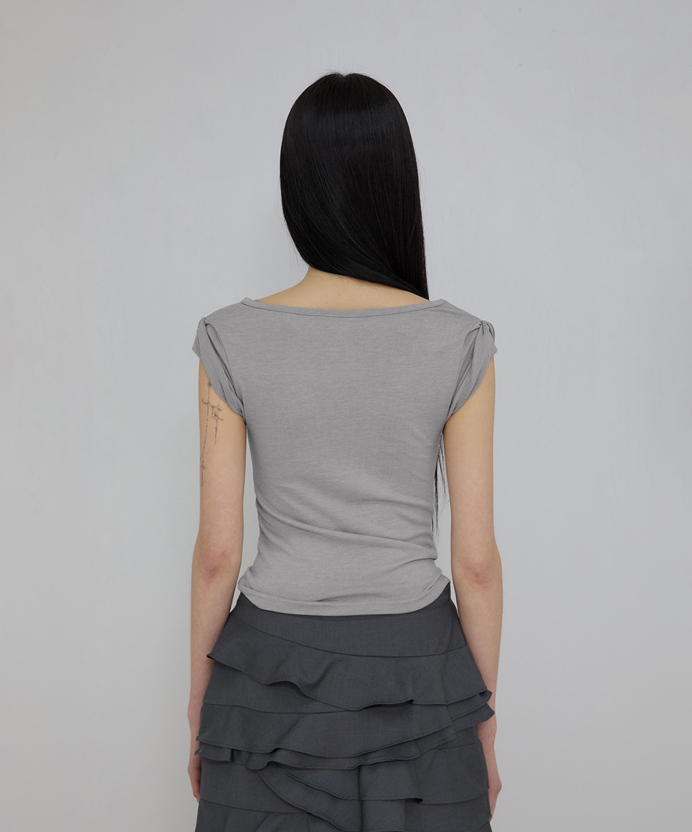 Asymmetrical Draped Roll-Up T-Shirt (Gray)