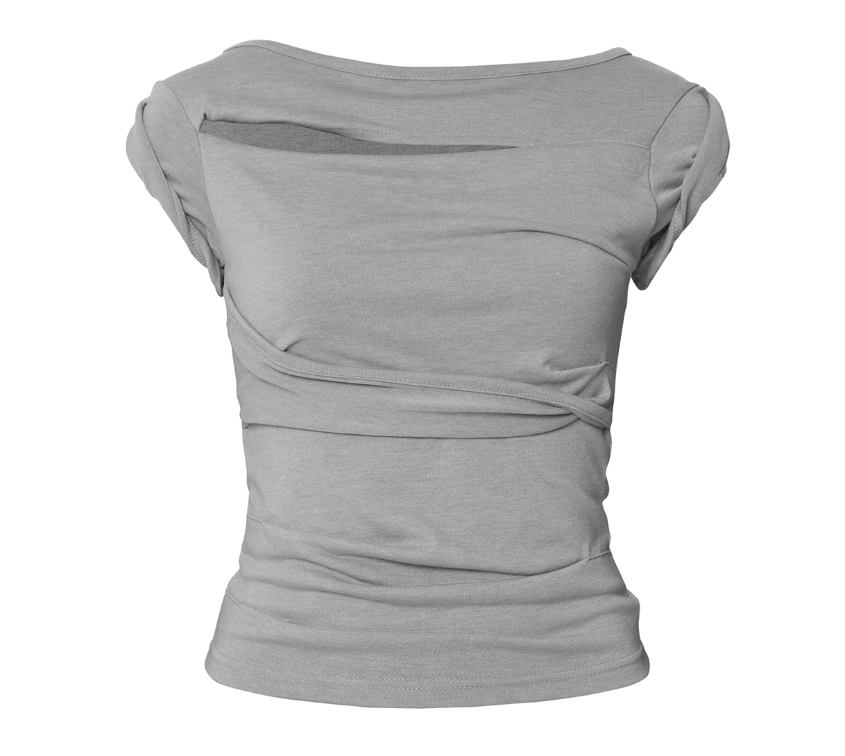 Asymmetrical Draped Roll-Up T-Shirt (Gray)