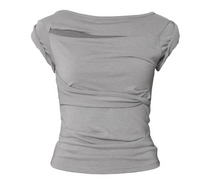 Asymmetrical Draped Roll-Up T-Shirt (Gray)