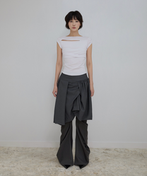 Asymmetrical Draped Roll-Up T-Shirt (White)