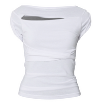Asymmetrical Draped Roll-Up T-Shirt (White)