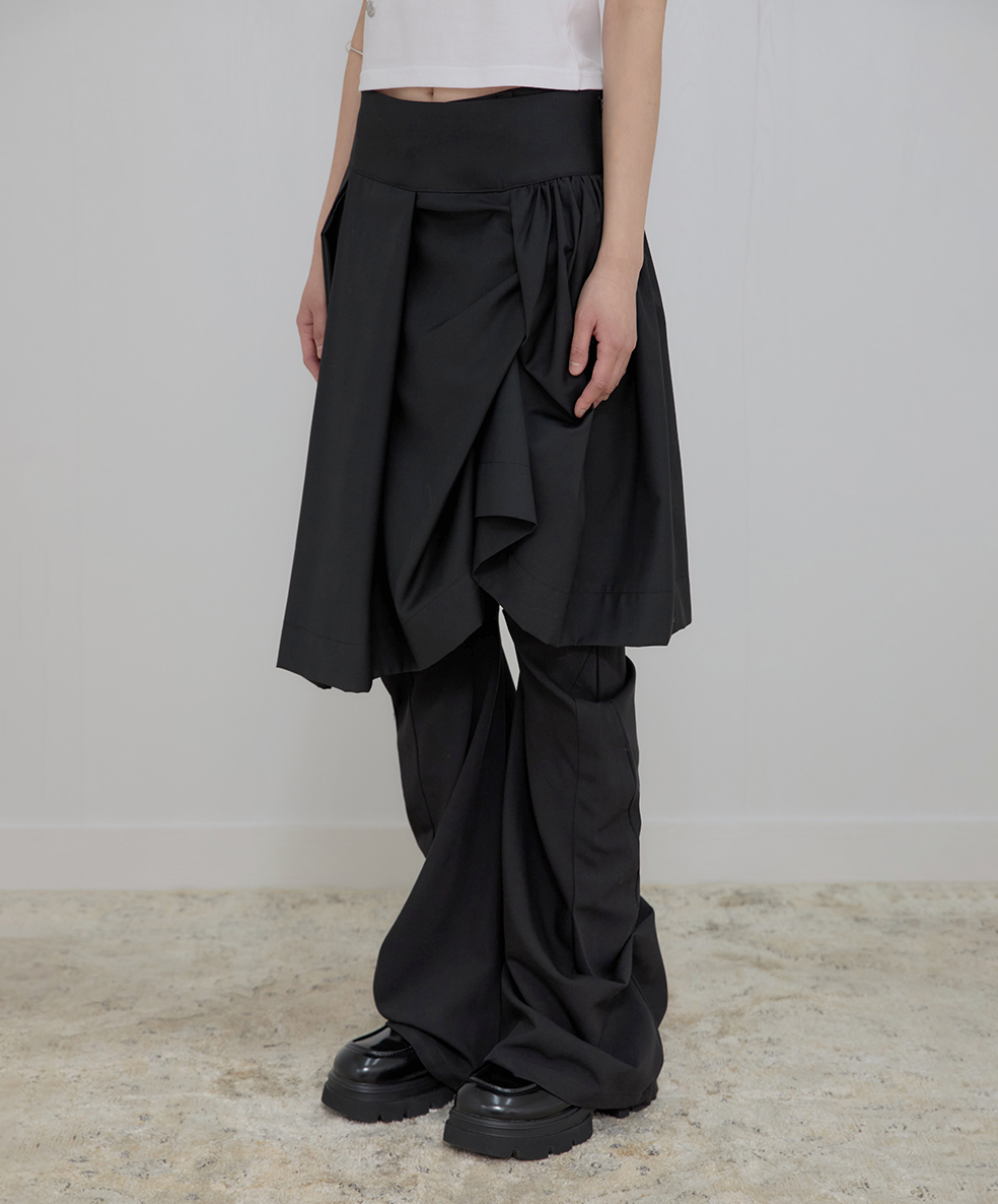 Asymmetrical Draped Midi Skirt (Black)