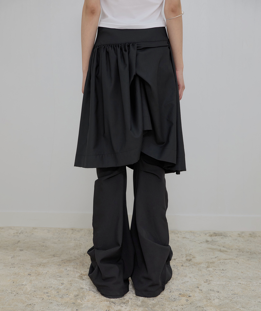 Asymmetrical Draped Midi Skirt (Black)