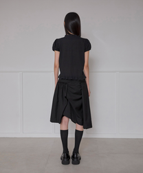 Asymmetrical Draped Midi Skirt (Black)