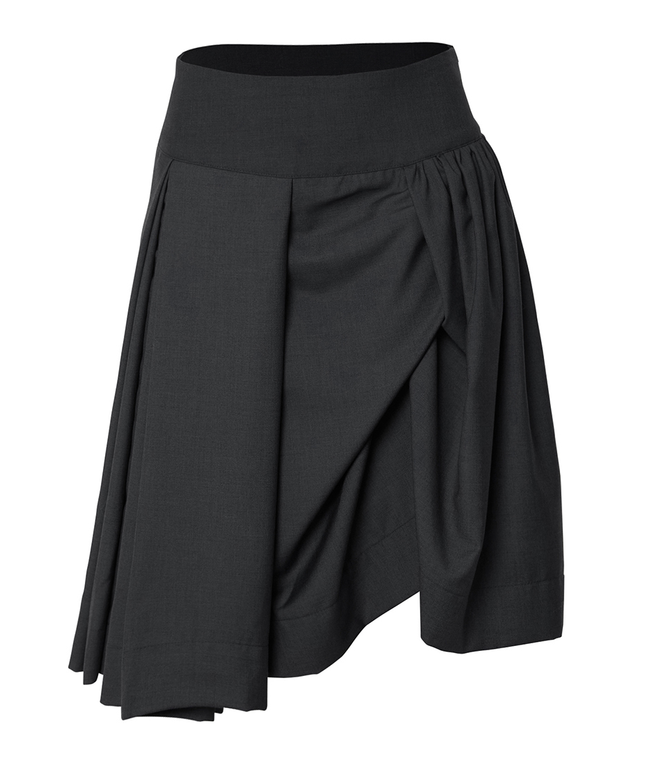 Asymmetrical Draped Midi Skirt (Black)