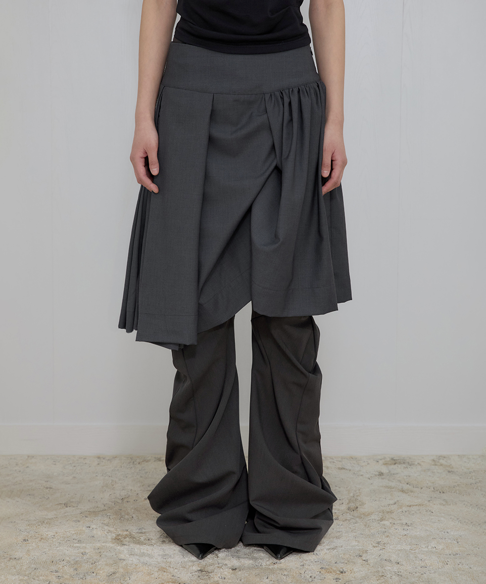Asymmetrical Draped Midi Skirt (Charcoal)